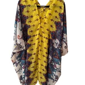 Dance & Marvel Yellow Kimono with Multicolor Patterns Sz.S